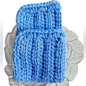 Hand Crafted Colorful Blue Crochet All Purpose Dish or Wash Cloths 100% Cotton